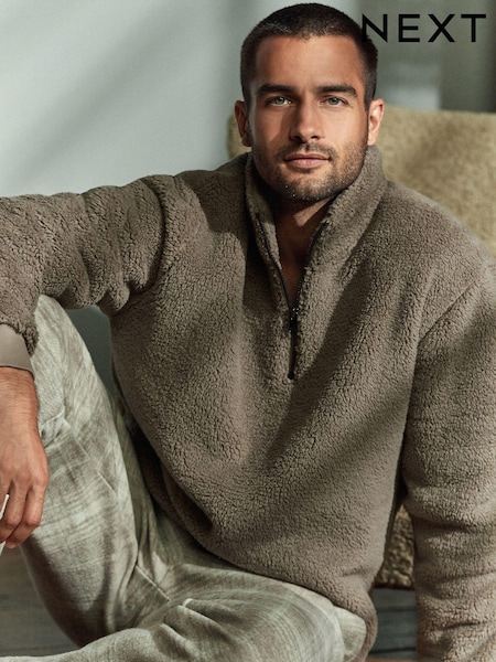 Stone Neutral Fleece Borg Quarter Zip Neck Top (129808) | €17