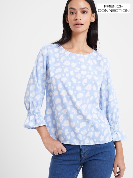 French Connection Blue Aimee Crepe Light Smocked Cuff Shirt (129818) | €15