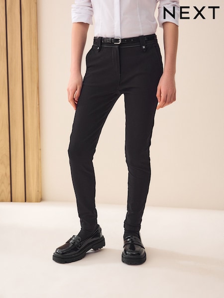 Black Senior Belted Skinny Stretch School Trousers (9-18yrs) (129870) | €15 - €22.50