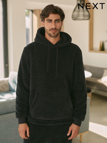 Zwart - Fleeceborg overheadhoodie (129879) | € 32