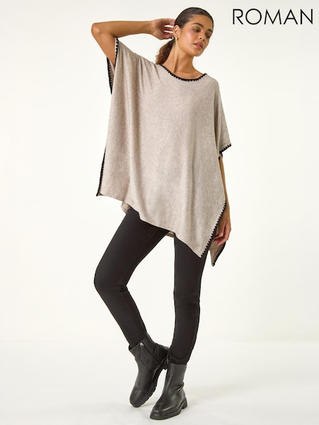 Brown - Roman Blanket Stitch Knit Poncho