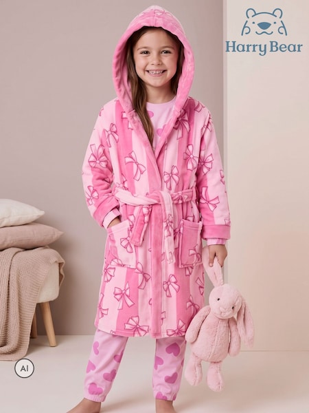 Pink - Harry Bear Bows And Stripes Dressing Gown