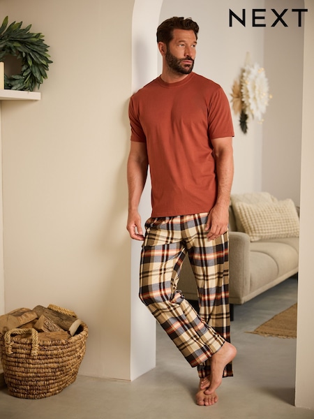 Orange/Neutral Check Motionflex Cosy 100% Cotton Pyjamas Set (130265) | €21