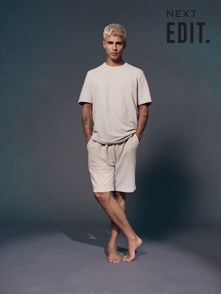 Light Grey EDIT Textured Jersey Short Pyjamas Set (130288) | R$ 250