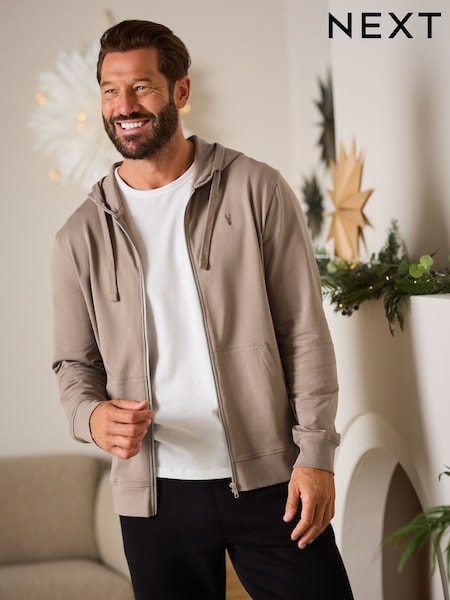 Stone Neutral 100% Cotton Lightweight Zip Up Hoodie (130340) | $33