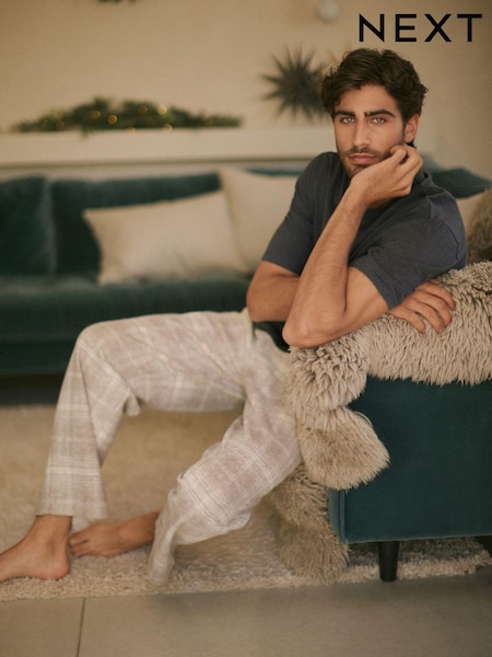 Blue/Grey Check Cosy Brushed Pyjamas Set (130411) | AED78