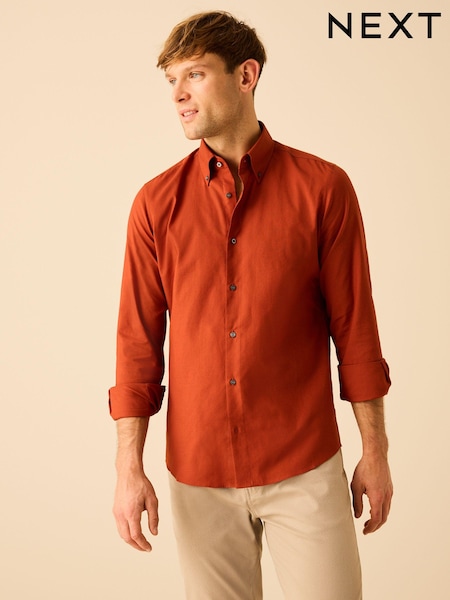 Terracotta Brown Slim Fit Easy Iron Button Down Oxford Shirt (130508) | €6