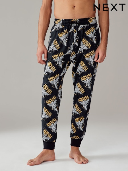 Black/Gold 100% Cotton Nirvana Band Graphic Pyjama Bottoms (130575) | AED122