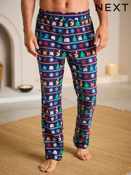 Navy Blue Pac-Man Christmas Cosy Pyjama Bottoms (130758) | €11