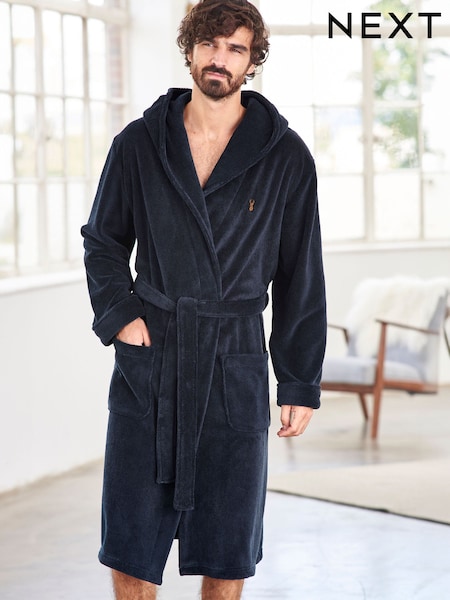 Navy Blue Supersoft Hooded Dressing Gown (130991) | $74