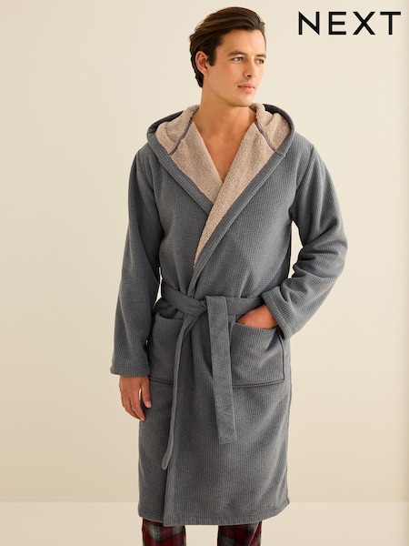 Grey Fleece Borg Lined Textured Dressing Gown (131033) | 208 QAR