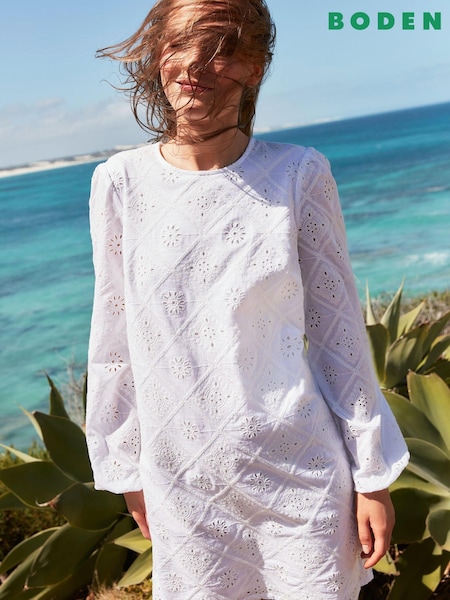 Boden White Broderie Mini Shift Dress (131114) | €35