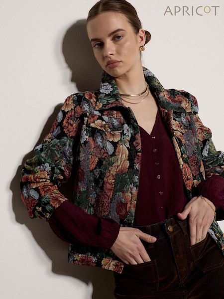 Black - Apricot Floral Tapestry Jacket