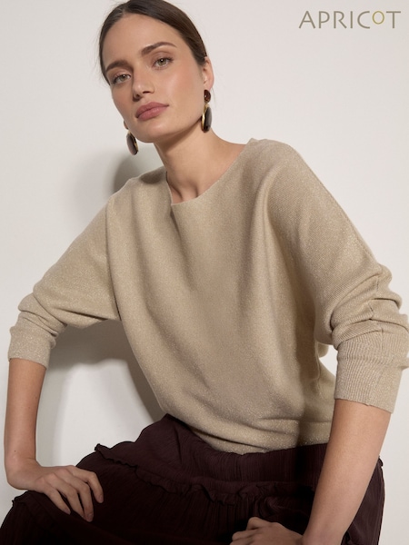 Gold - Apricot Metallic Ribbed Knit Jumper
