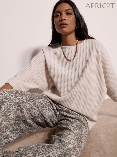 Natural - Apricot Waffle Knit Batwing Top