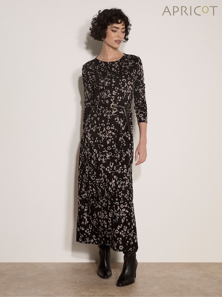 Сұр - Apricot Jersey Knit Leopard Print Maxi Dress