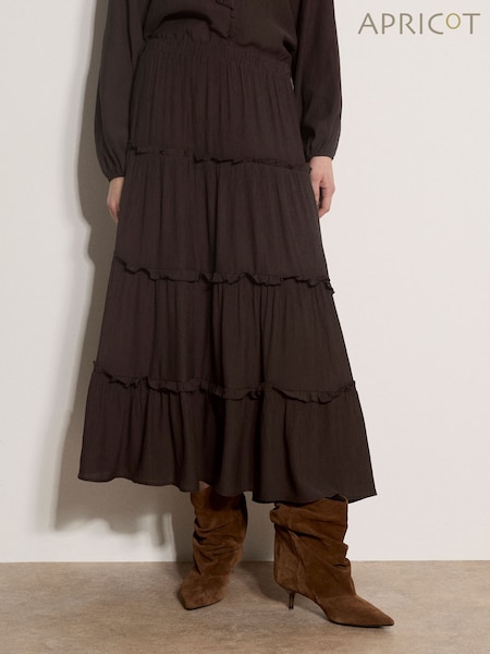 Brown - Apricot Ruffle Tiered Maxi Skirt