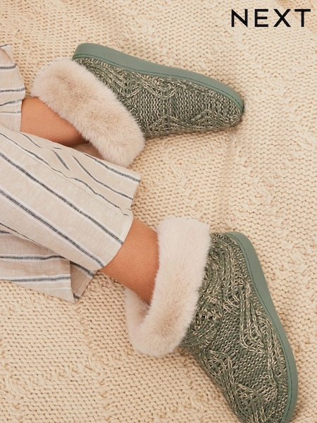 Green Cable Knit Boot Slippers (131517) | €15