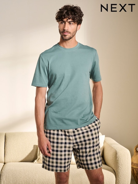أخضر فاتح مربعات - 100% Cotton Motionflex Cosy Short Pyjamas Set (131527) | ‏62 ر.ق.