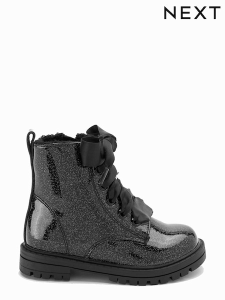 Black Patent Standard Fit (F) Warm Lined Lace-Up Boots (131570) | €7