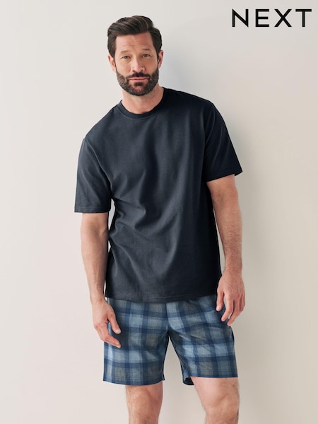 أزرق كحلي مربعات - 100% Cotton Motionflex Cosy Short Pyjamas Set (131635) | ‏86 ر.ق.