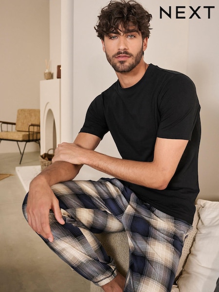 Black Check Motionflex Cosy Cuffed Pyjamas Set (131666) | AED61