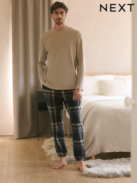 Black/Neutral Check Cosy Textured Long Sleeve Pyjamas Set (131685) | AED85