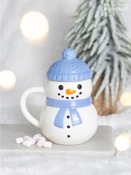 Taza con tapa con diseño de muñeco de nieve de invierno "Algo diferente"