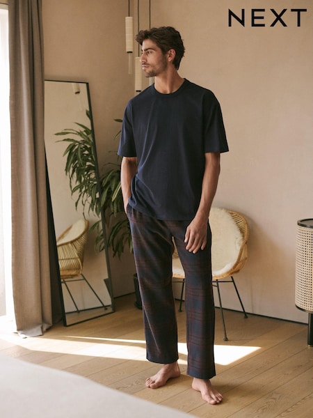 Navy Blue /Burgundy Check Cosy Brushed Pyjamas Set (131742) | AED78
