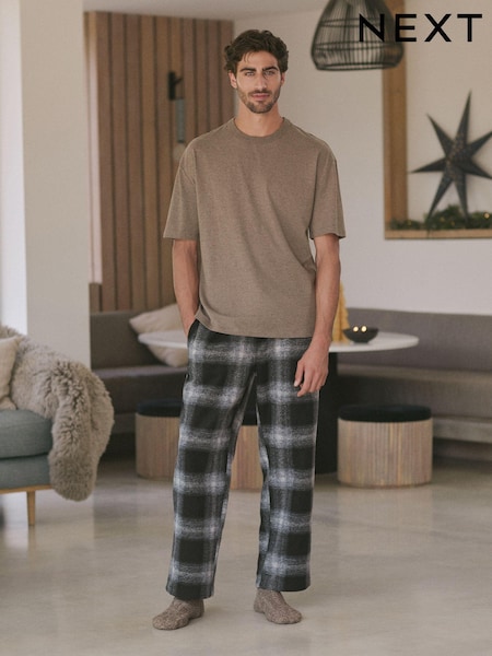 Black/Tan Check Cosy Brushed Pyjamas Set (131760) | AED78