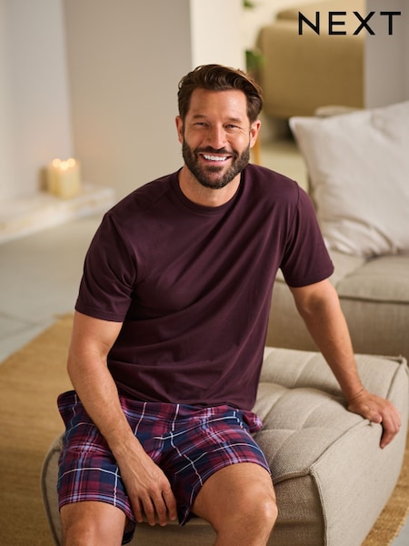 Red/Navy Blue Check 100% Cotton Motionflex Cosy Short Pyjamas Set (131781) | AED79