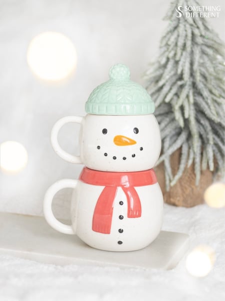Something Different Set Of 2 Winter Snowman Stacking Mugs