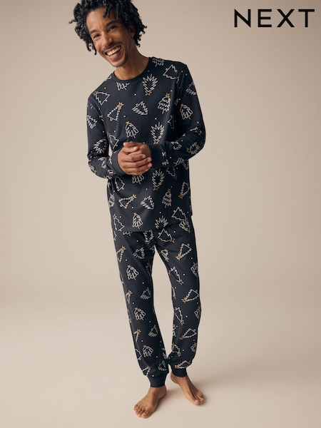 Black/White 100% Cotton Matching Family Mens Christmas Tree Pyjamas (131829) | €18