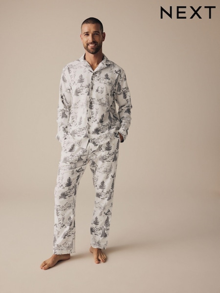 Grey Mens 100% Cotton Matching Family Christmas Mountain Print Pyjamas (131912) | €28
