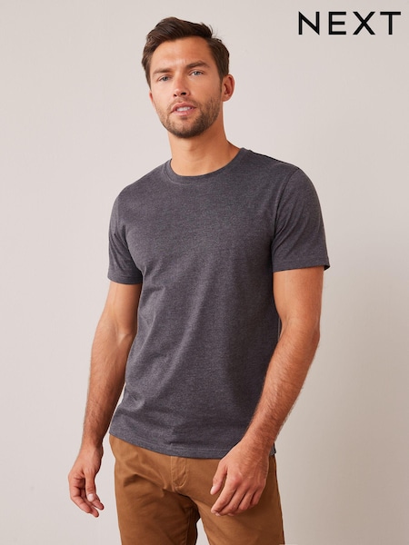 Grey Charcoal Marl Regular Fit Essential Crew Neck Cotton T-Shirt (132180) | €9