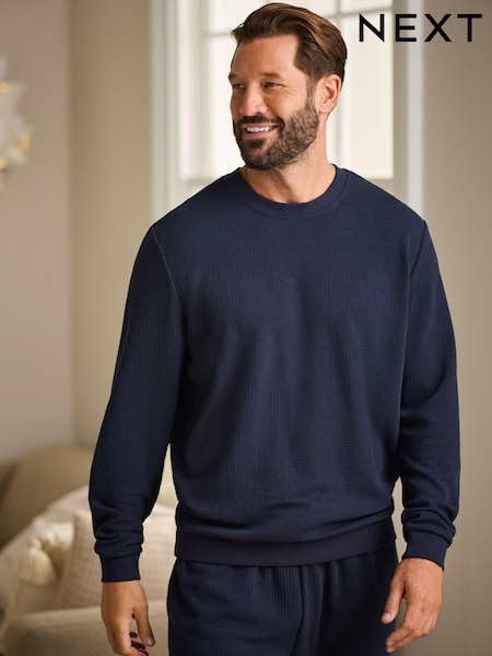 Navy Blue Soft Waffle Long Sleeve Pyjamas Set (132249) | €38