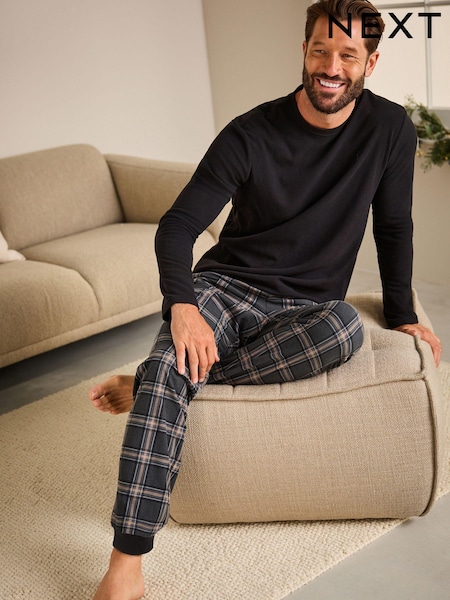 Black/Grey Thermal Long Sleeve Crew Pyjamas Set (132270) | AED78