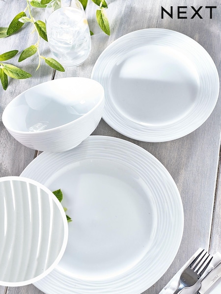 White 12 Piece Malvern Embossed Dinner Set (132296) | AED241