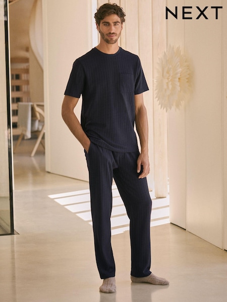 Navy Blue EDIT Textured Pyjamas Set (132694) | AED61