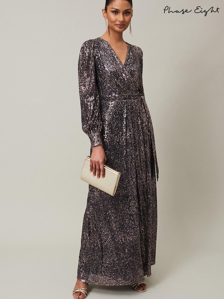 Phase Eight Silver Metallic Petite Amily Sequin Maxi Dress (132920) | €133