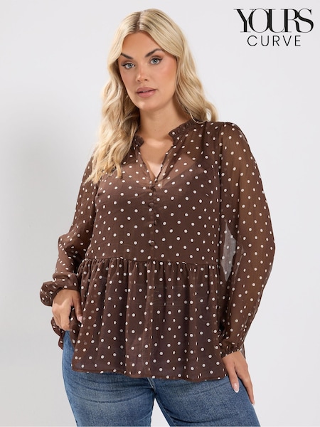 Brown - Yours Curve Chiffon Peplum Blouse