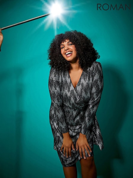 برّاق - Roman Curve Shimmer Stretch Wrap Dress