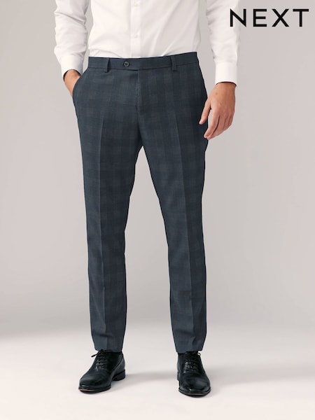 Navy Blue Slim Fit Check Suit Trousers (133454) | €27