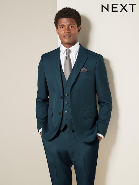 Teal Blue Slim Fit Textured Suit Jacket (133546) | AED280