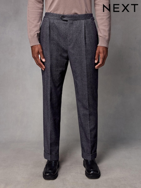 Navy Blue Wool Blend Herringbone Suit Trousers (133596) | 146 QAR