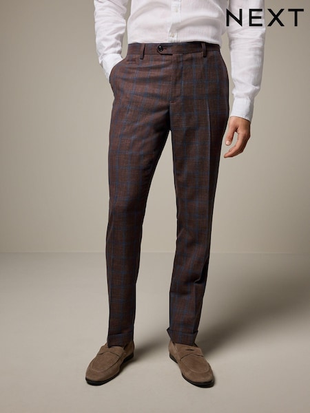 Rust Brown Tailored Fit Trimmed Check Suit Trousers (133640) | € 15