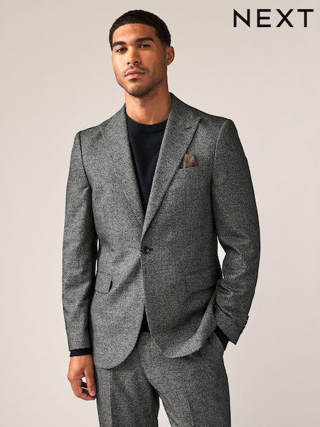 Charcoal Grey Tailored Fit Textured Puppytooth Suit Jacket (133663) | €20