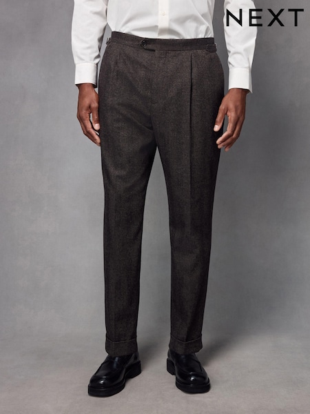Brown Wool Blend Herringbone Suit Trousers (133732) | €33