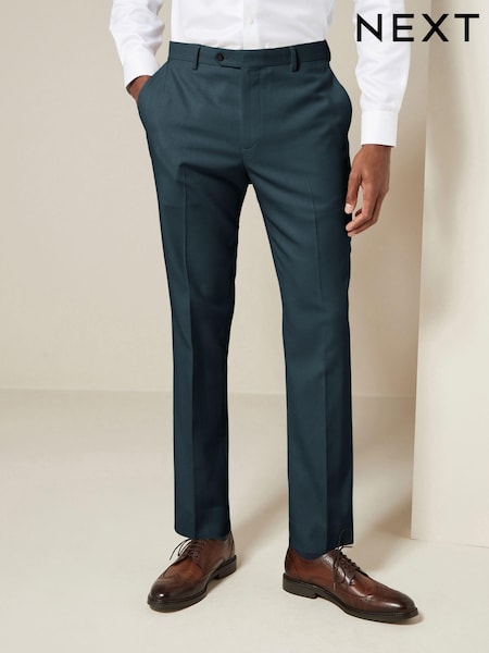 Teal Blue Slim Fit Textured Suit Trousers (133776) | AED153