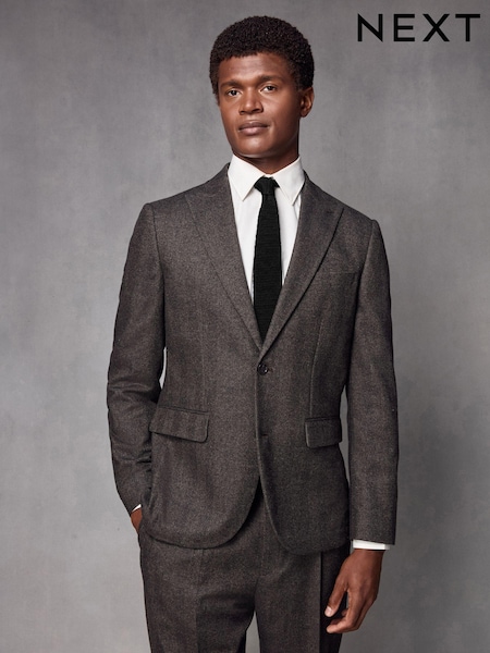 Brown Wool Blend Herringbone Suit Jacket (133848) | AED240
